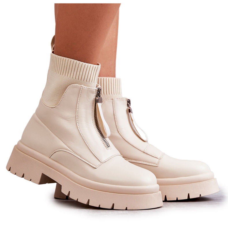 PS1 Calzini Da Donna Stivali Con Cerniera Beige Riparo marrone