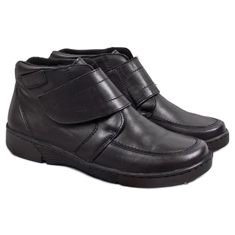 Stivali da donna in pelle con chiusura in velcro Łukbut 676 nero