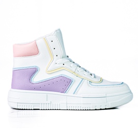 Sneakers alte da donna Shelovet realizzate in pelle ecologica bianca e viola bianco multicolore