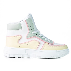 Sneakers alte da donna Shelovet realizzate in pelle ecologica bianca, gialla e verde bianco multicolore