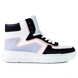 Sneakers alte Shelovet da donna realizzate in pelle ecologica bianca e nera multicolore