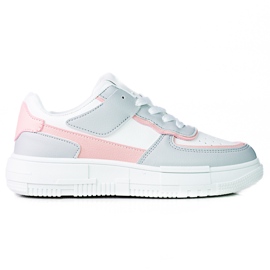 Sneakers stringate da donna sulla piattaforma Shelovet realizzate in pelle ecologica nei colori bianco e grigio rosa multicolore
