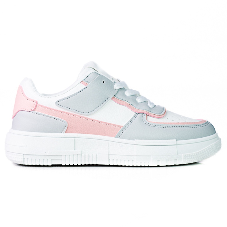 Sneakers stringate da donna sulla piattaforma Shelovet realizzate in pelle ecologica nei colori bianco e grigio rosa multicolore