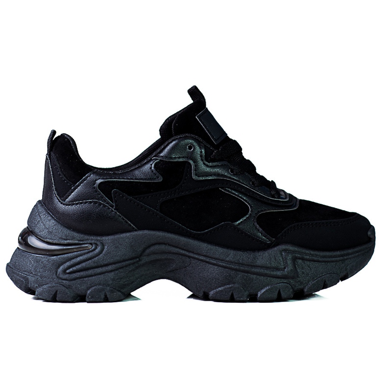 Sneakers nere da donna stringate Shelovet con suola spessa nero