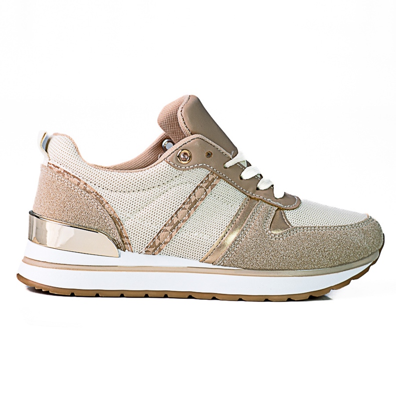 Sneakers da donna beige con inserti Shelovet dorati d'oro