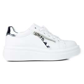 Sneakers bianche da donna sulla piattaforma Shelovet con cerniera decorativa bianco