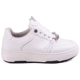 Sneakers bianche da donna su piattaforma con catena Shelovet bianca
