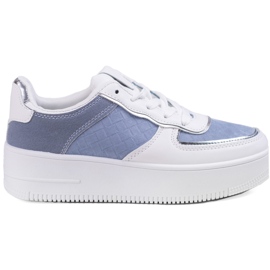 Sneakers da donna bianche e blu stringate su piattaforma alta Shelovet bianco