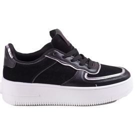 Sneakers stringate da donna nere su plateau alto Shelovet nero