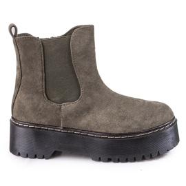 Stivaletti Chelsea da donna verdi sulla piattaforma Shelovet realizzati in suede ecologico verde