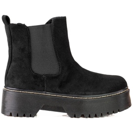 Stivaletti Chelsea neri da donna sulla piattaforma Shelovet realizzati in suede ecologico nero