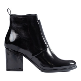Stivali da donna laccati neri con elastico Shelovet sul palo nero