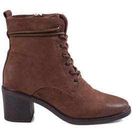 Stivali marroni da donna con lacci Shelovet realizzati in suede ecologico marrone