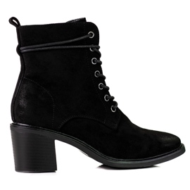 Stivali neri da donna con lacci Shelovet realizzati in suede ecologico nero