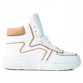 Sneakers alte da donna Shelovet realizzate in pelle ecologica bianca e beige