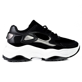 Sneakers da donna con lacci Shelovet su plateau alto in bianco e nero
