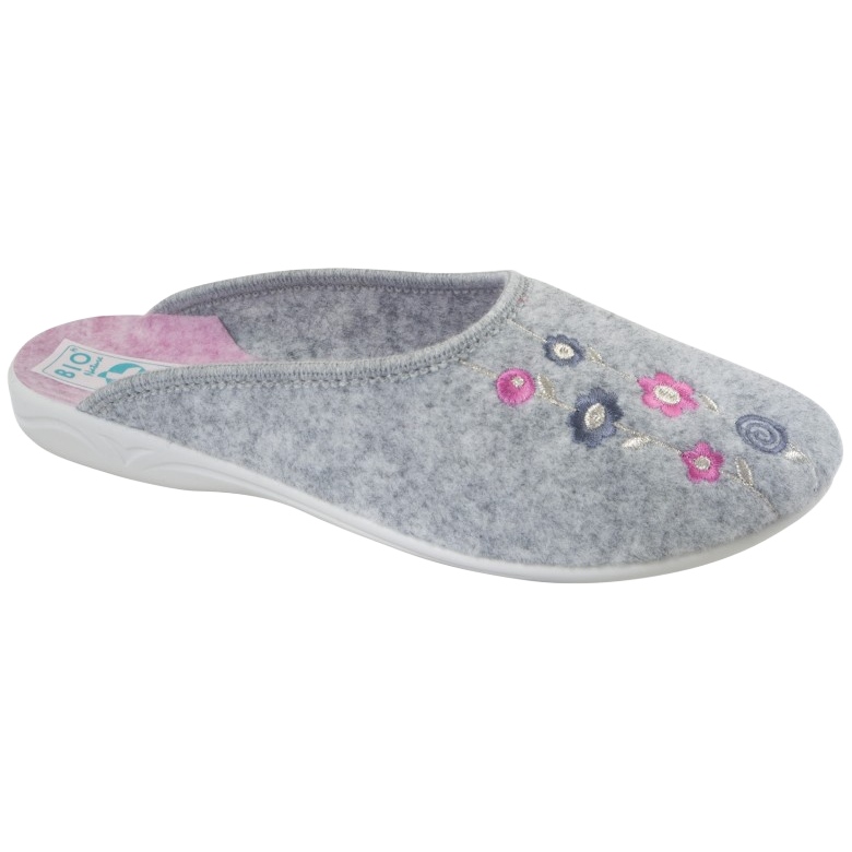 Ciabatte in Feltro Grigio Adanex 27885 Sara con Fiori rosa