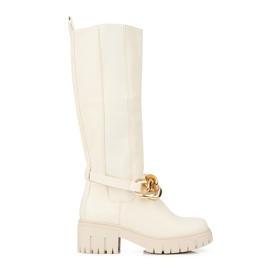 Stivali beige da donna su una spessa suola Shelovet in pelle ecologica