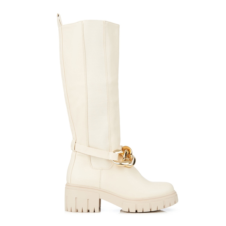 Stivali beige da donna su una spessa suola Shelovet in pelle ecologica