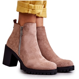 PG1 Stivali In Pelle Scamosciata Su Tacchi Alti Con Cerniera Beige Sevione
