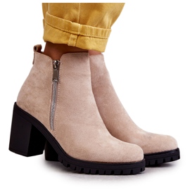 PG1 Stivali In Pelle Scamosciata Su Tacchi Alti Con Cerniera Sevione Beige Chiaro