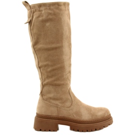 Evento Stivali in pelle scamosciata con fondo spesso 22KZ35-5223 Beige
