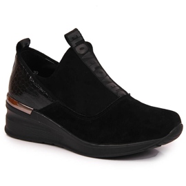 Scarpe da donna in pelle con zeppa, nero Filippo