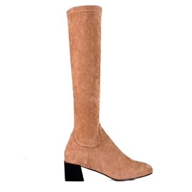T.Sokolski Stivali da donna in pelle scamosciata su un ampio palo di Sokolski, beige