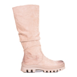Vinceza Stivali da donna in pelle scamosciata Potocki su una spessa piattaforma beige