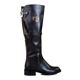 Stivali da donna con cerniera Shelovet decorativa in pelle ecologica nero