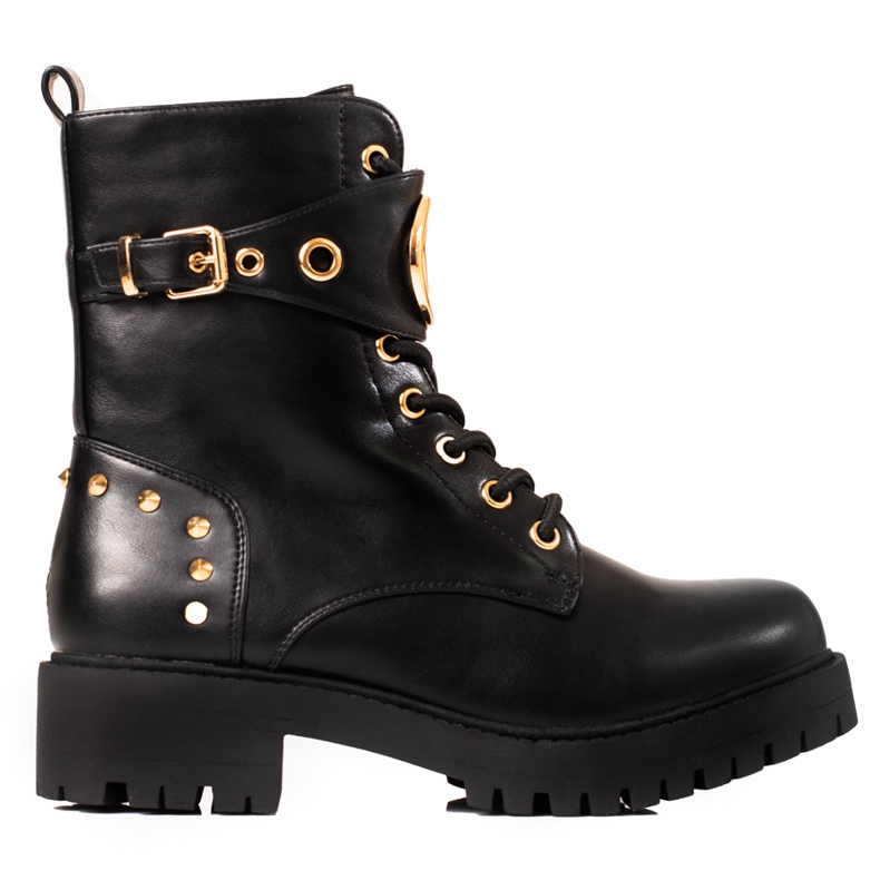 Shelovet stringate da donna con accessori dorati nero