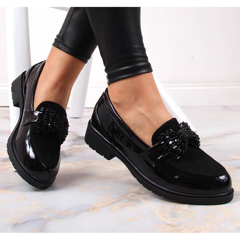 S.Barski Mocassini da donna signori laccati con fiocco nero S. Barski