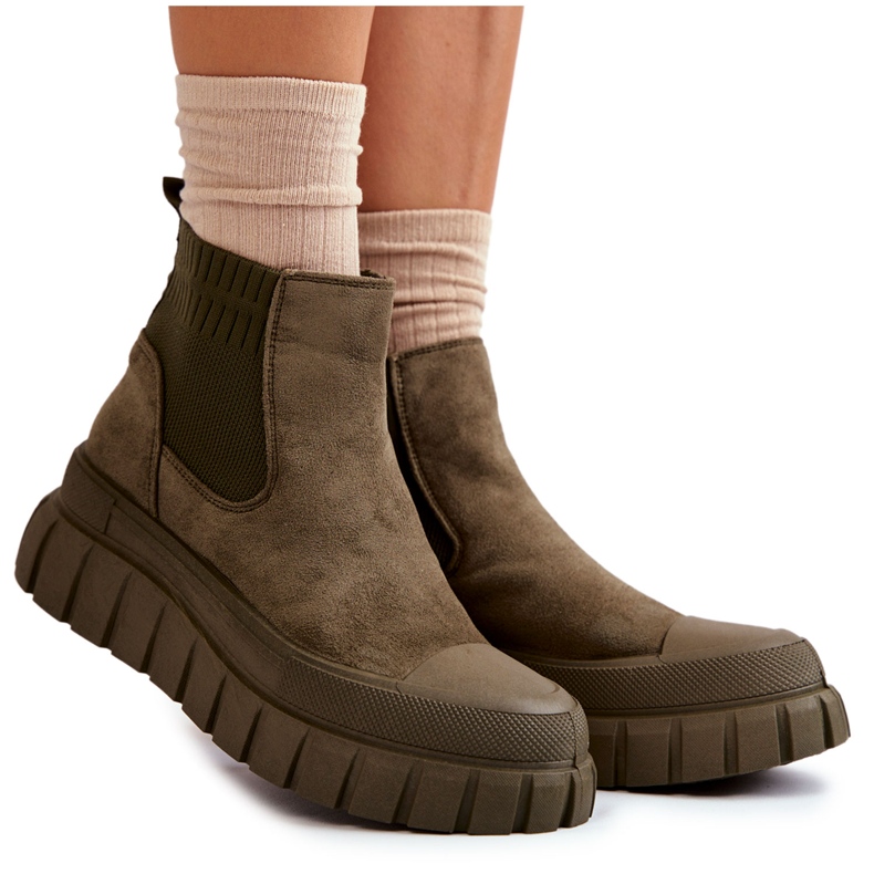 FB2 Stivali alla moda slip-on sulla piattaforma verde Jenna marrone
