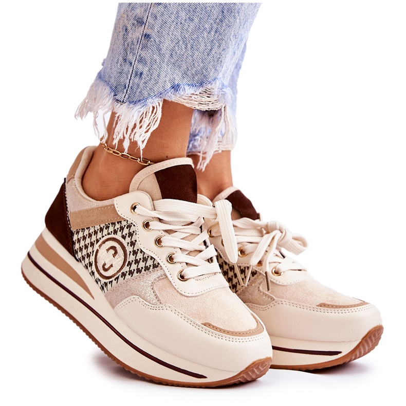 FB2 Scarpe sportive da donna alla moda su una zeppa beige-marrone Aronne
