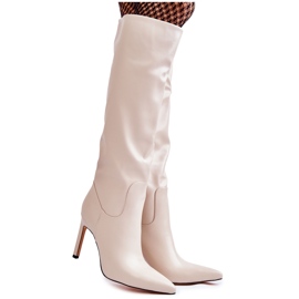 FB2 Stivali in pelle su tacco alto Beige Rissa
