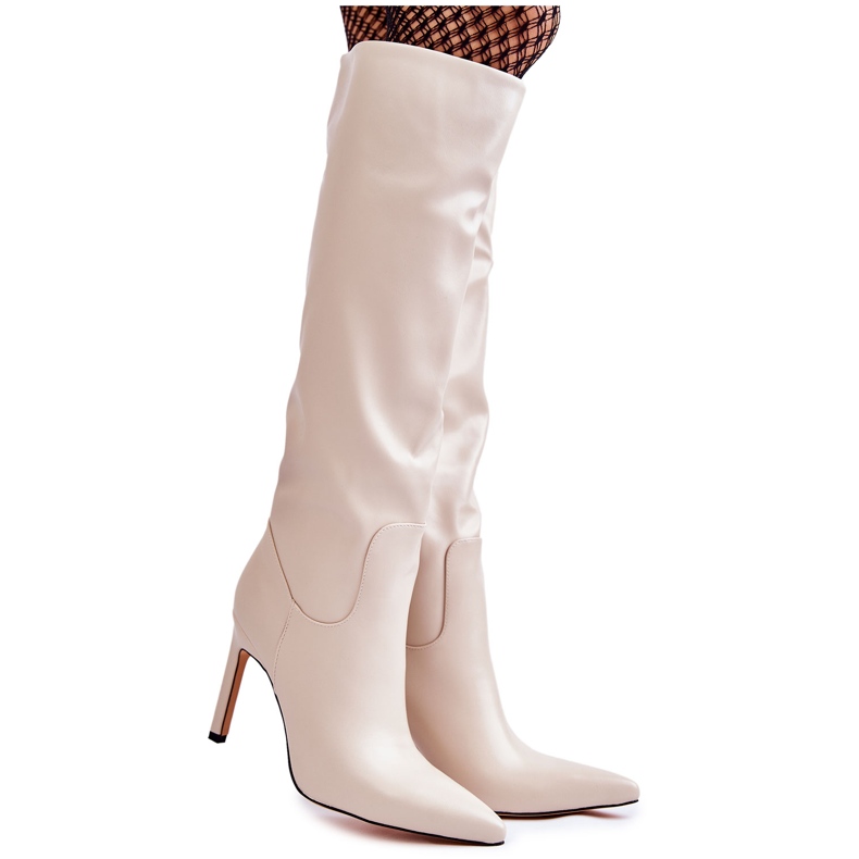 FB2 Stivali in pelle su tacco alto Beige Rissa