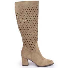POTOCKI Stivali da donna, traforati, in camoscio marrone Daszyński beige