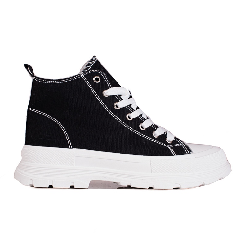 Sneakers alte da donna bianche e nere con lacci sulla piattaforma Shelovet nero