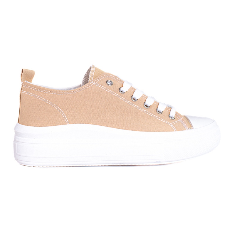 Sneakers da donna stringate beige e bianche sulla piattaforma Shelovet
