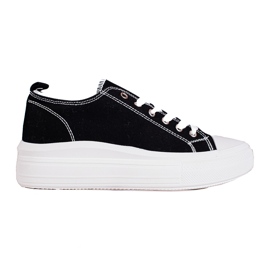 Sneakers da donna stringate bianche e nere sulla piattaforma Shelovet nero