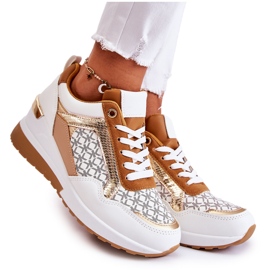 PG1 Calzature Sportive Da Donna In Ecopelle Con Zeppa Bianco Catrine marrone multicolore