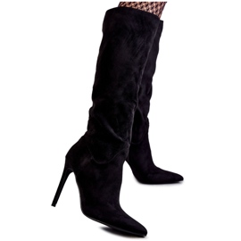 Stivali neri in pelle scamosciata classici su uno stiletto Ameya nero
