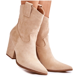 FB1 Stivali da cowboy in pelle scamosciata da donna beige Mindy