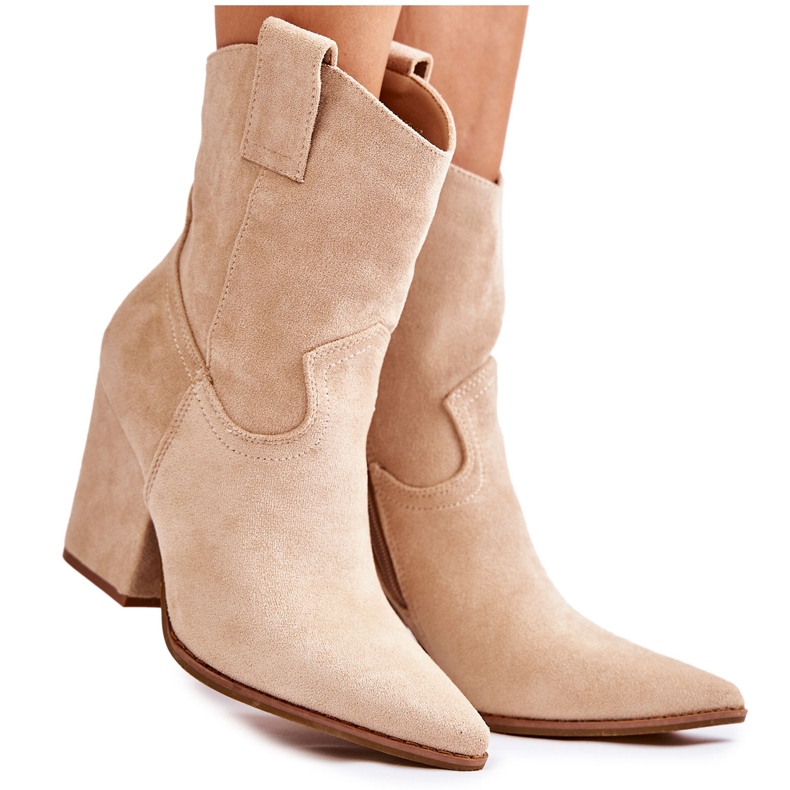 FB1 Stivali da cowboy in pelle scamosciata da donna beige Mindy