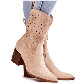 FB1 Stivali in pelle scamosciata da donna con stivali da cowboy Ariane beige