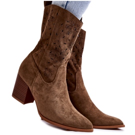 FB1 Stivali da cowboy in camoscio da donna con fiori Khaki Ariane cachi verde