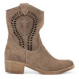 Olivier Stivali da donna Angela marrone con tacco alto traforato beige