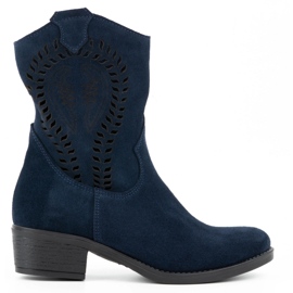 Olivier Stivali da donna Angela con tacco alto traforati blu navy