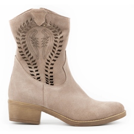 Olivier Stivali da donna Angela beige con tacco alto traforato