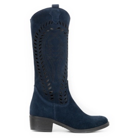 Olivier Stivali da donna in pelle traforati Carla blu navy
